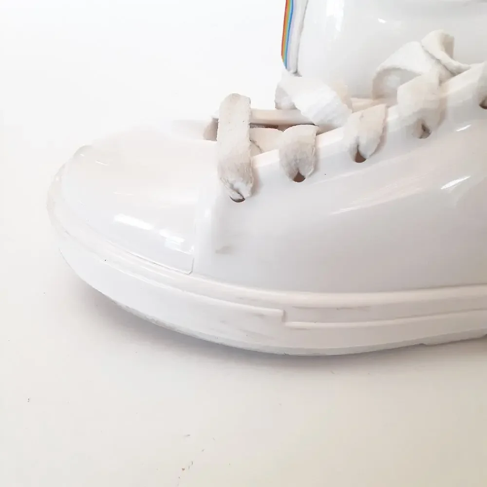 Mini Melissa White Rainbow Stripe Gel Sneakers Girls 2 Lace Up Mel by Melissa